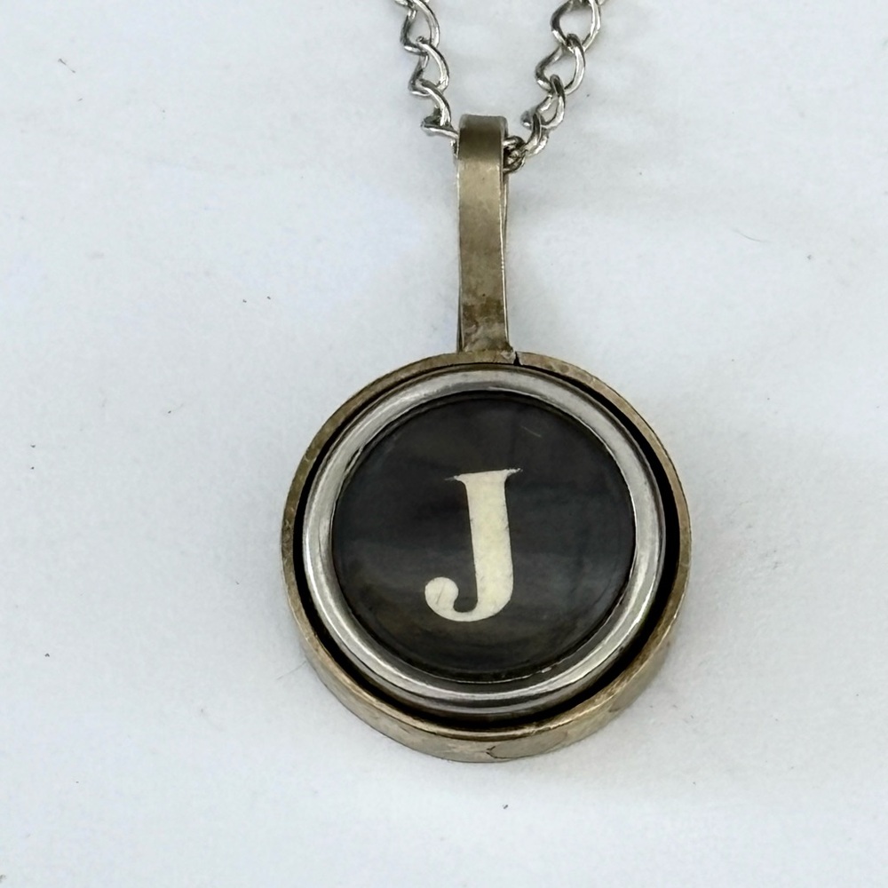 J Initial typewriter key Pendant Necklace